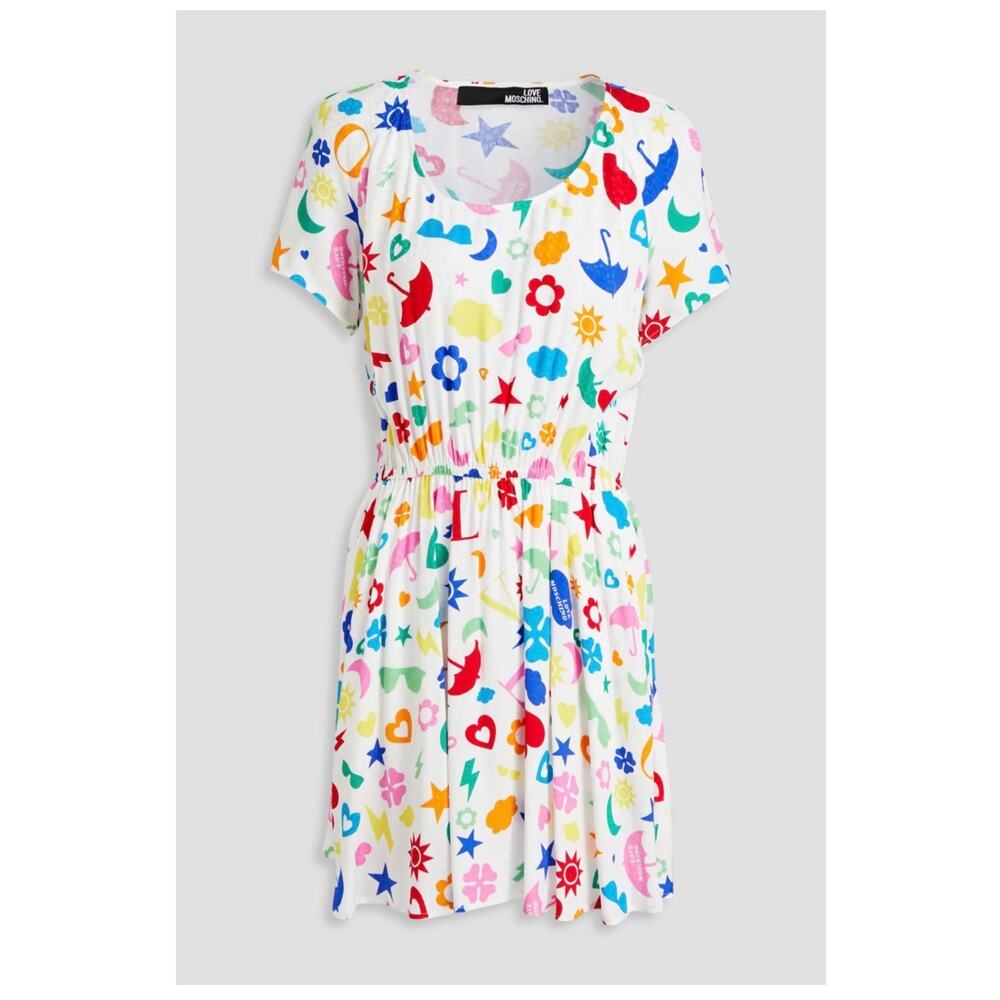NWT MOSCHINO Gathered 90's Print Jacquard Soft Loose Day Mini Dress Size Small - Picture 2 of 5